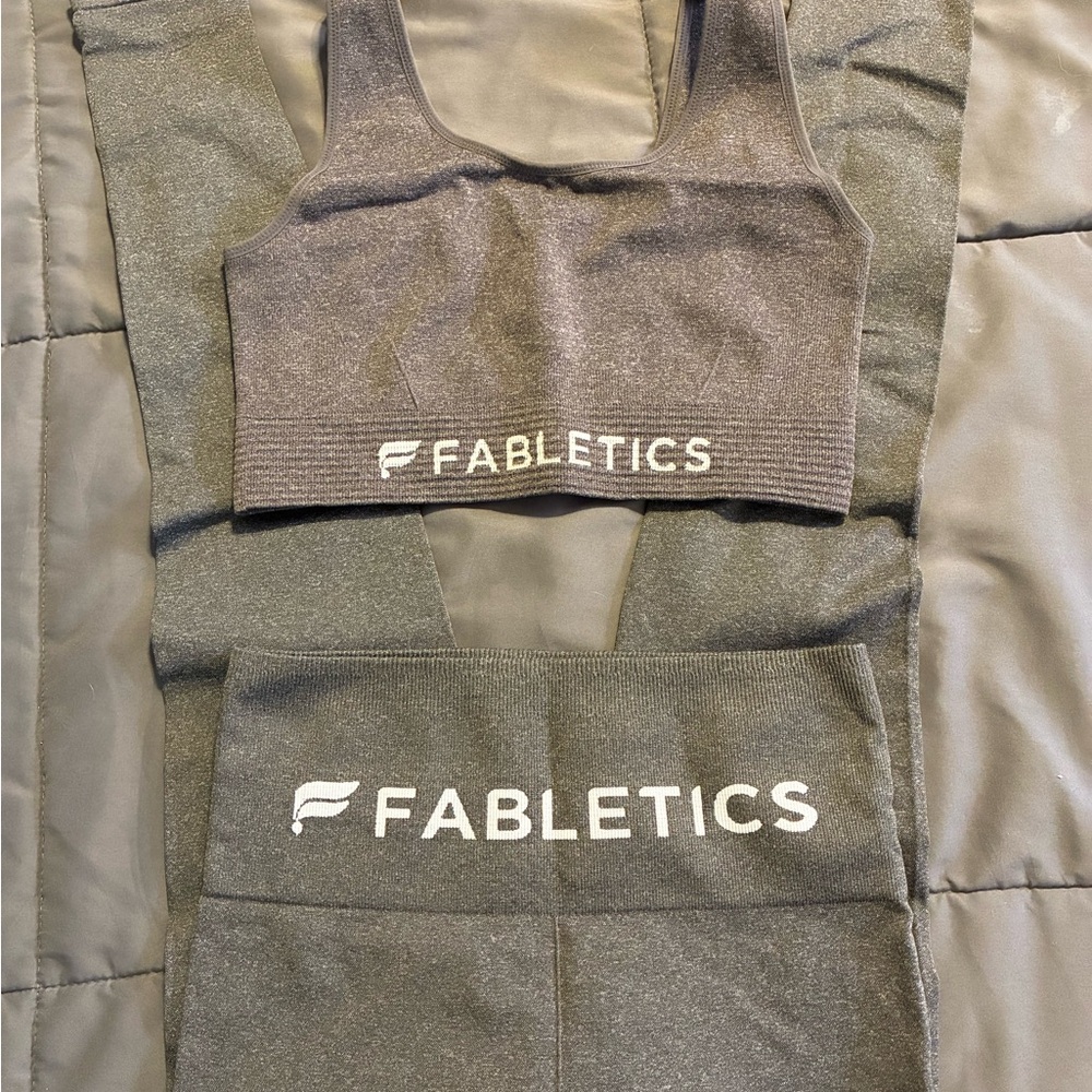 Fabletics Gray Leggings and Sports Bra Set